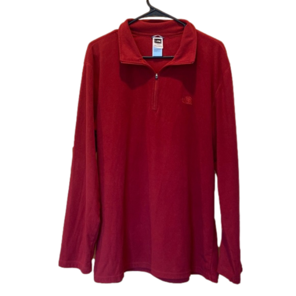 North Face Dark Red Mens Quarter Zip Fleece Pullover Sweatshirt